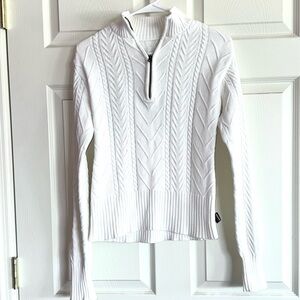 Prana White Quarter Zip Cable Knit Sweater